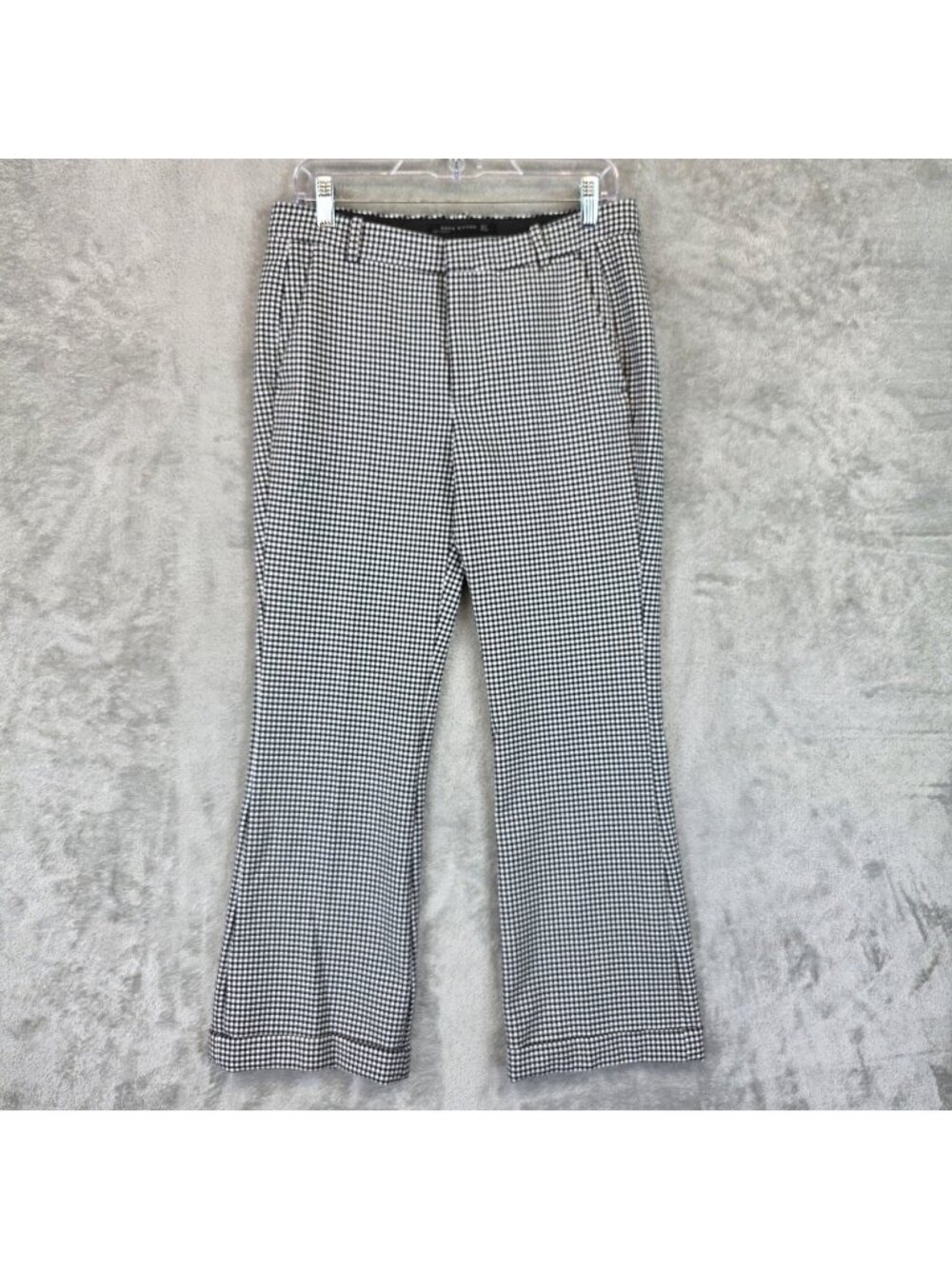 Zara Dress Pants Womens M Black Check Microfiber Ankle Stretch Work Office
